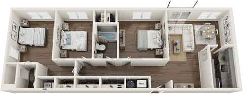Floor plan for 3 beds, 2 baths, 1239 sqft